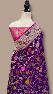 Ektara Pure Katan Silk Banarasi Handloom Saree - All over kadiyal Jaal work - The Handlooms