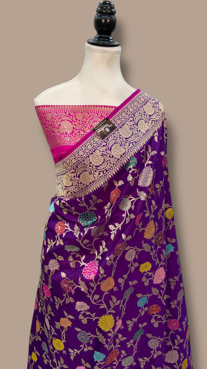 Ektara Pure Katan Silk Banarasi Handloom Saree - All over kadiyal Jaal work - The Handlooms