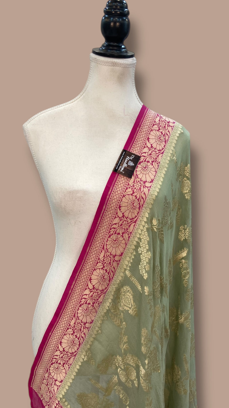 Pure Khaddi Georgette Handloom Banarasi Dupatta - water zari - The Handlooms