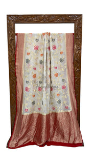 Pure Khaddi Georgette Handloom Banarasi Saree - All over Jaal Work With Meenakari - The Handlooms