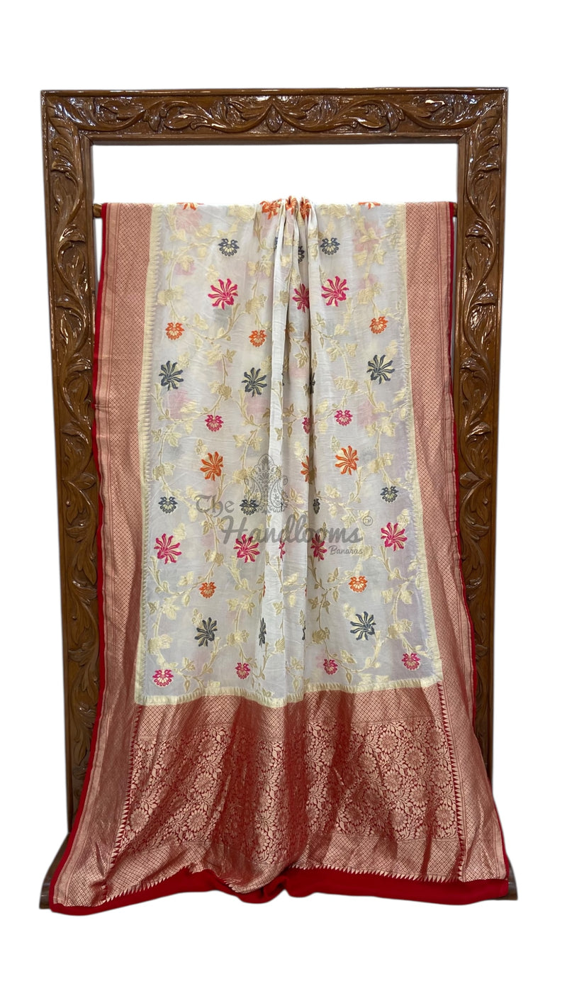 Pure Khaddi Georgette Handloom Banarasi Saree - All over Jaal Work With Meenakari - The Handlooms