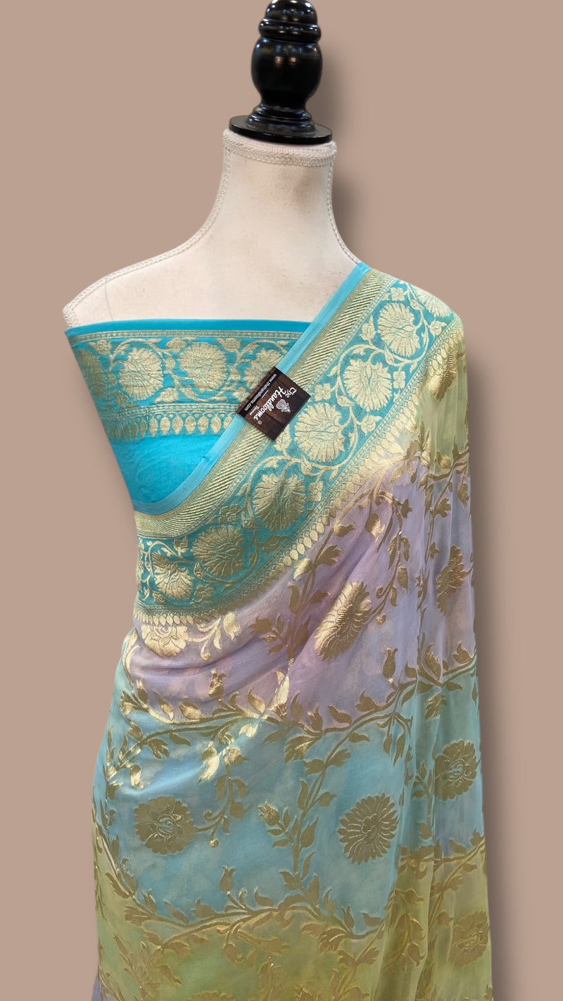Pure Khaddi Georgette Handloom Banarasi Saree with water zari - The Handlooms