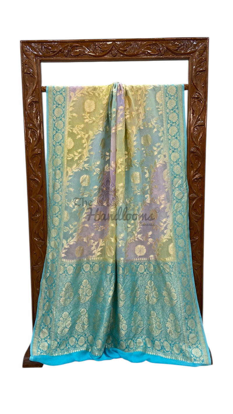 Pure Khaddi Georgette Handloom Banarasi Saree with water zari - The Handlooms