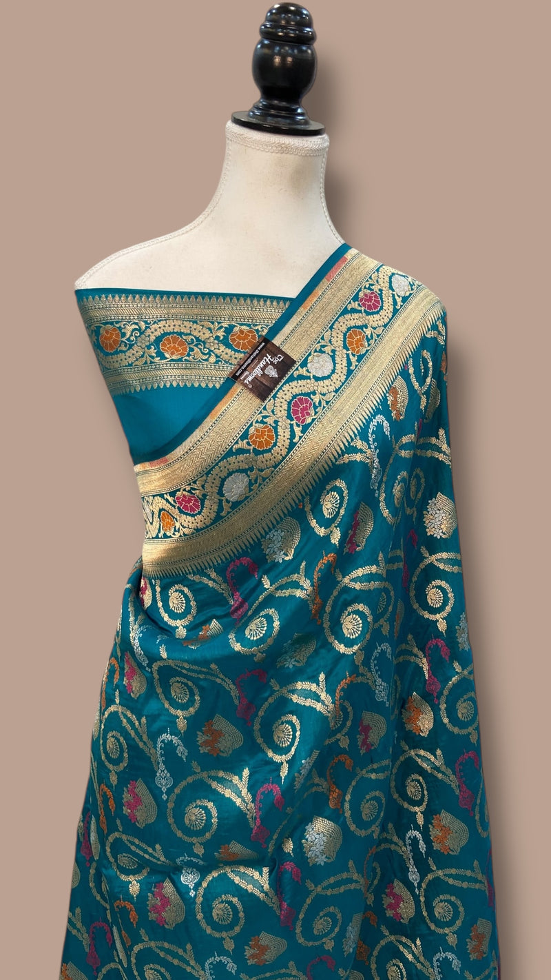 Pure Katan Silk Banarasi Handloom Saree - All over Jaal work With Meenakari - The Handlooms