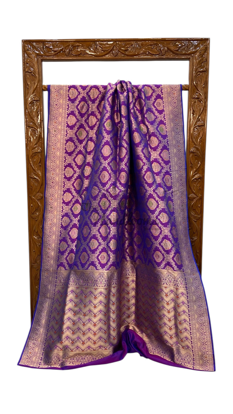 Pure Katan Silk Banarasi Handloom Saree - All over Jaal work With Meenakari - The Handlooms