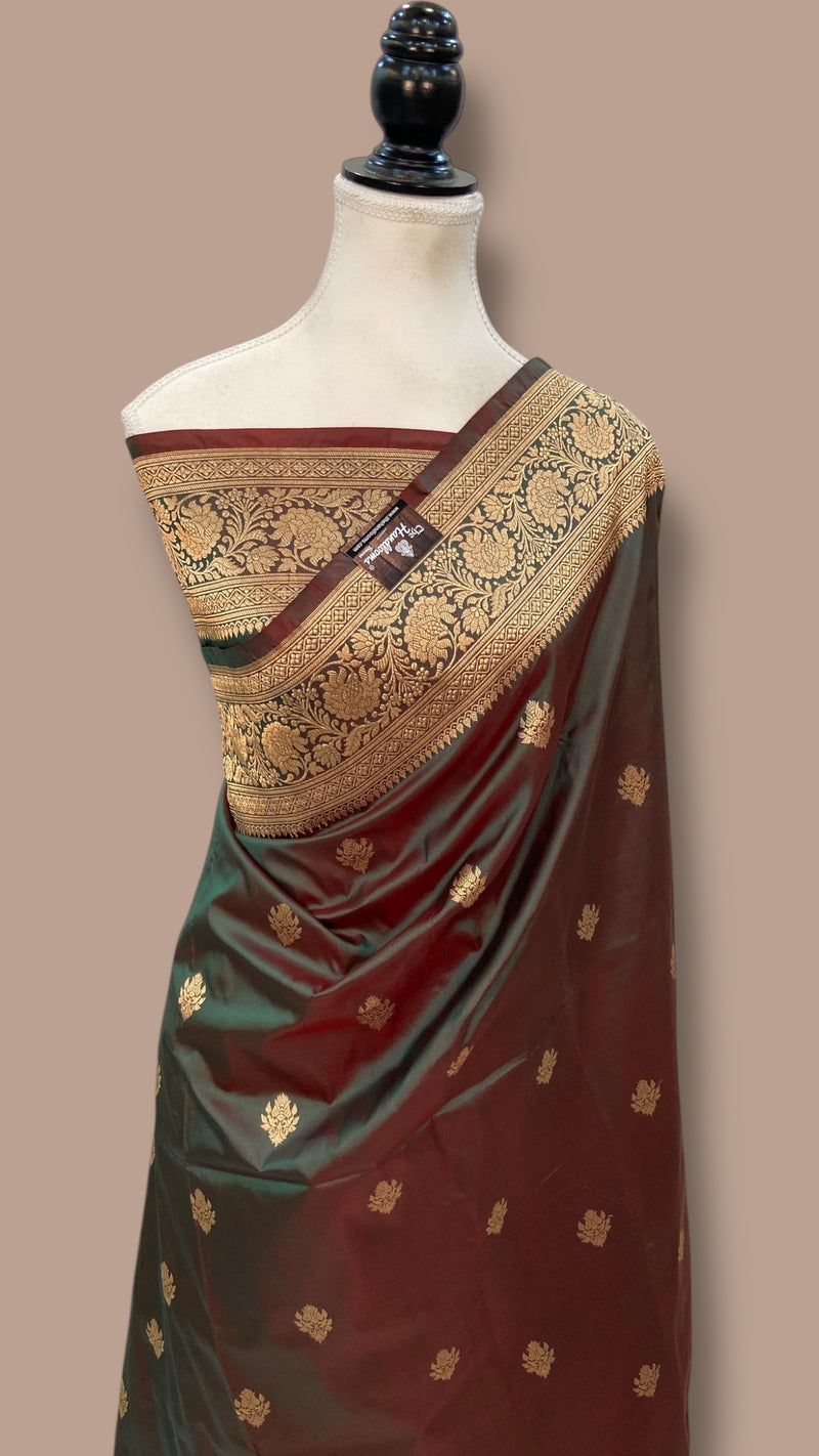 Pure Katan Silk Banarasi Handloom Saree - All over Kadua motifs - The Handlooms