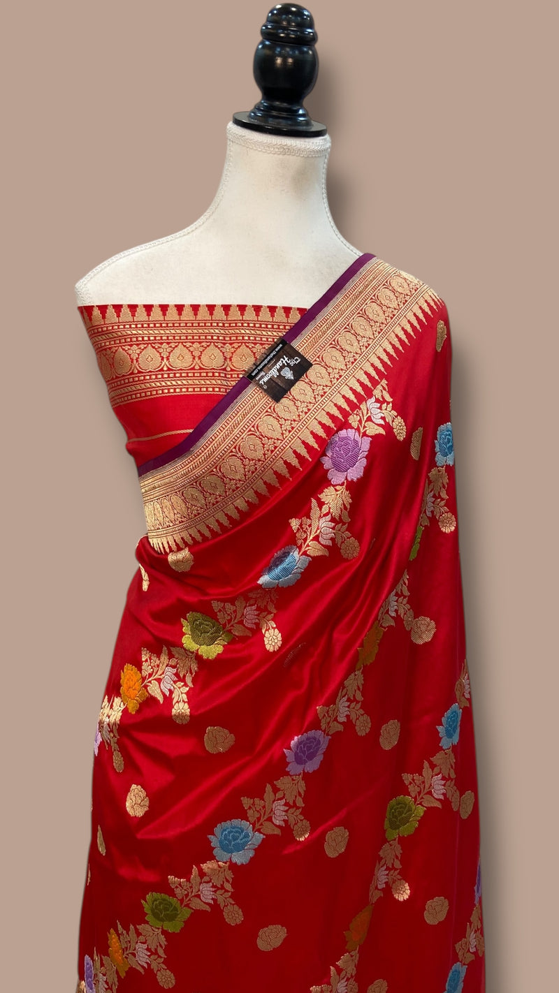 Pure Katan Silk Banarasi Handloom Saree - All over kadiyal Jaal work - The Handlooms
