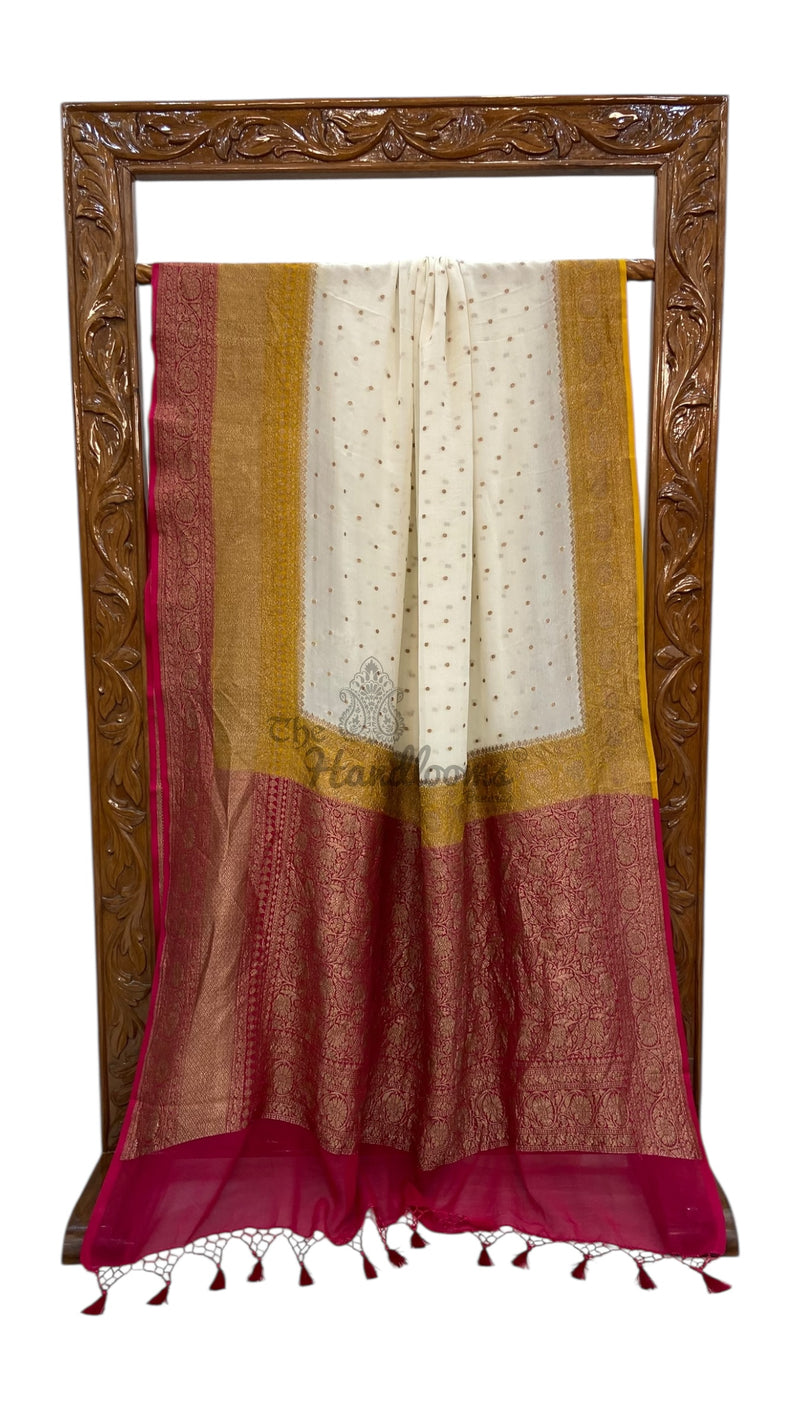 Pure Khaddi Georgette Handloom Banarasi Saree - Antique Zari - The Handlooms