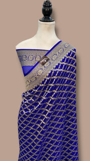 Blue Khaddi Georgette Banarasi Saree - Gold zari - The Handlooms