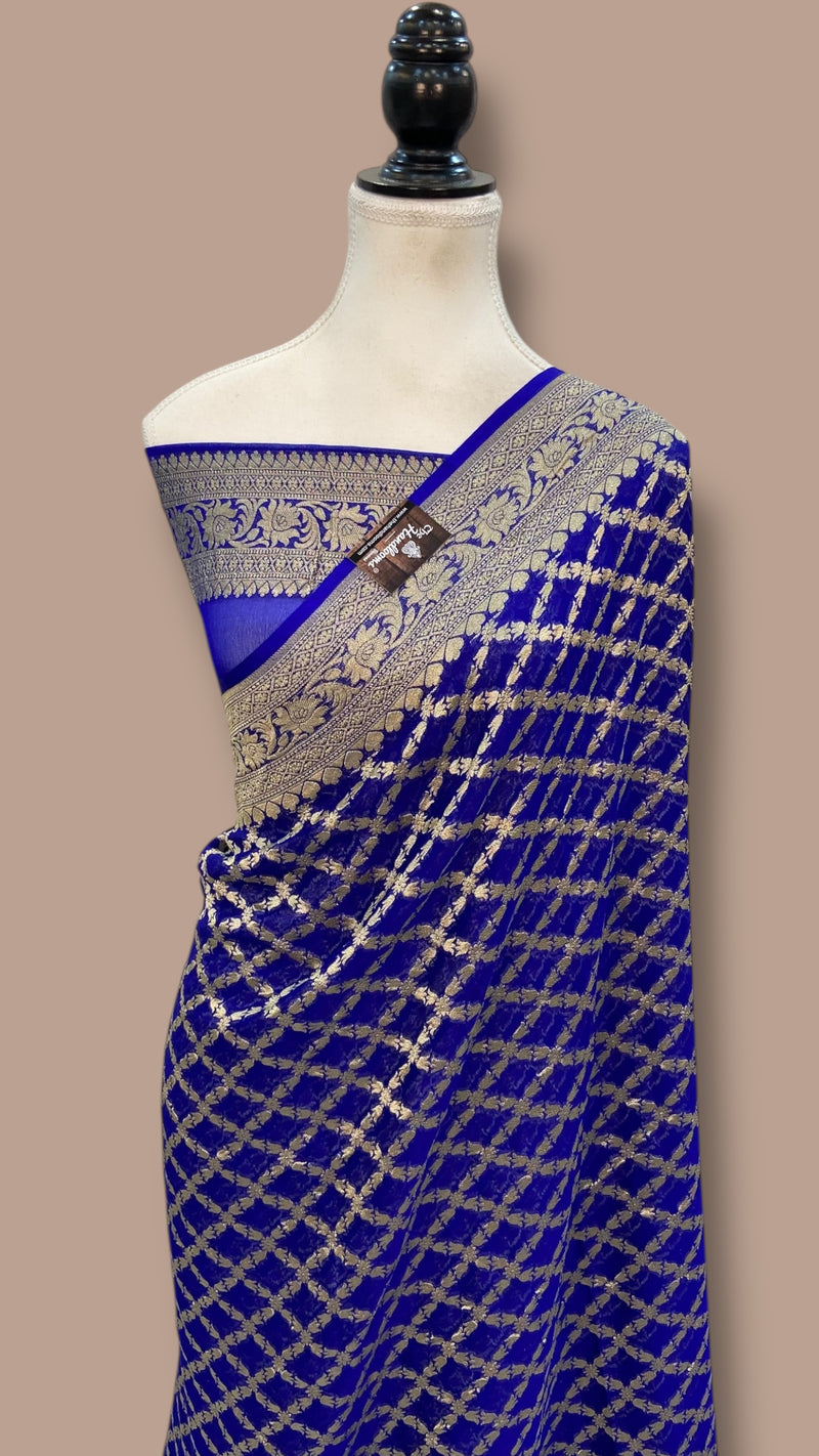 Blue Khaddi Georgette Banarasi Saree - Gold zari - The Handlooms