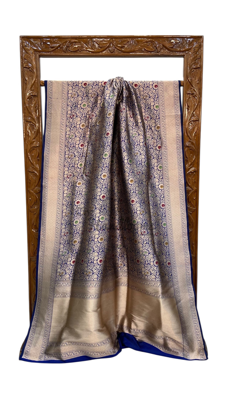 Regal Pure Katan Silk Banarasi Saree – Handwoven Tanchui Brocade with Meenakari Work - The Handlooms