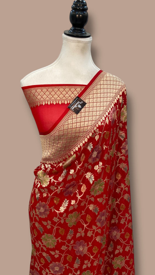 Pure Khaddi Georgette Handloom Banarasi Saree with water zari - The Handlooms