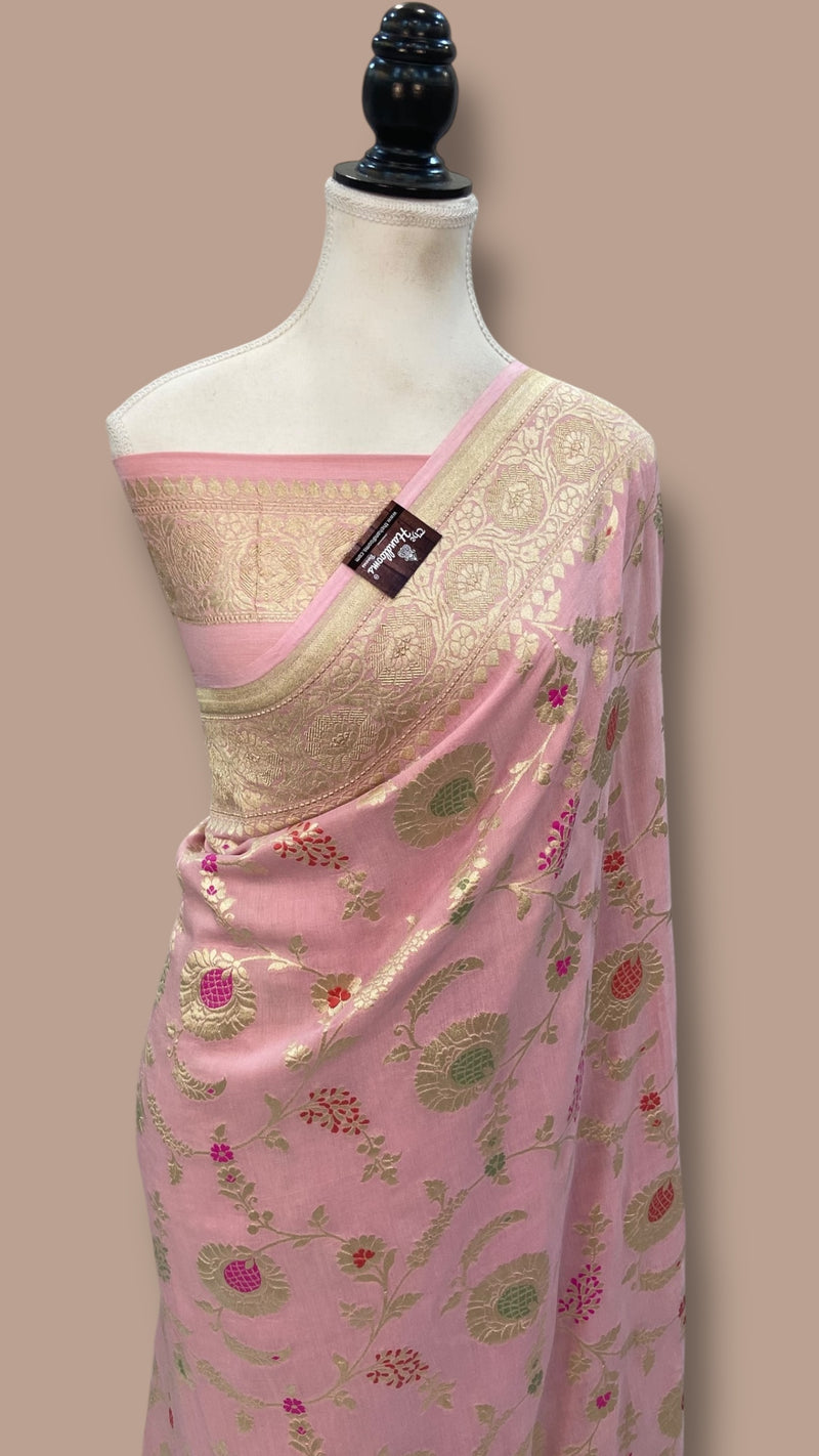 Moonga Georgette Handloom Banarasi Saree - All Over Jaal Work With Meenakari - The Handlooms