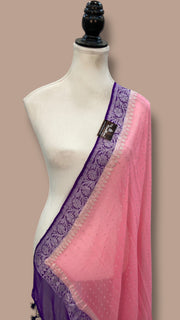 Pure Georgette Dupatta - Soft Pink With Purple silver zari - The Handlooms