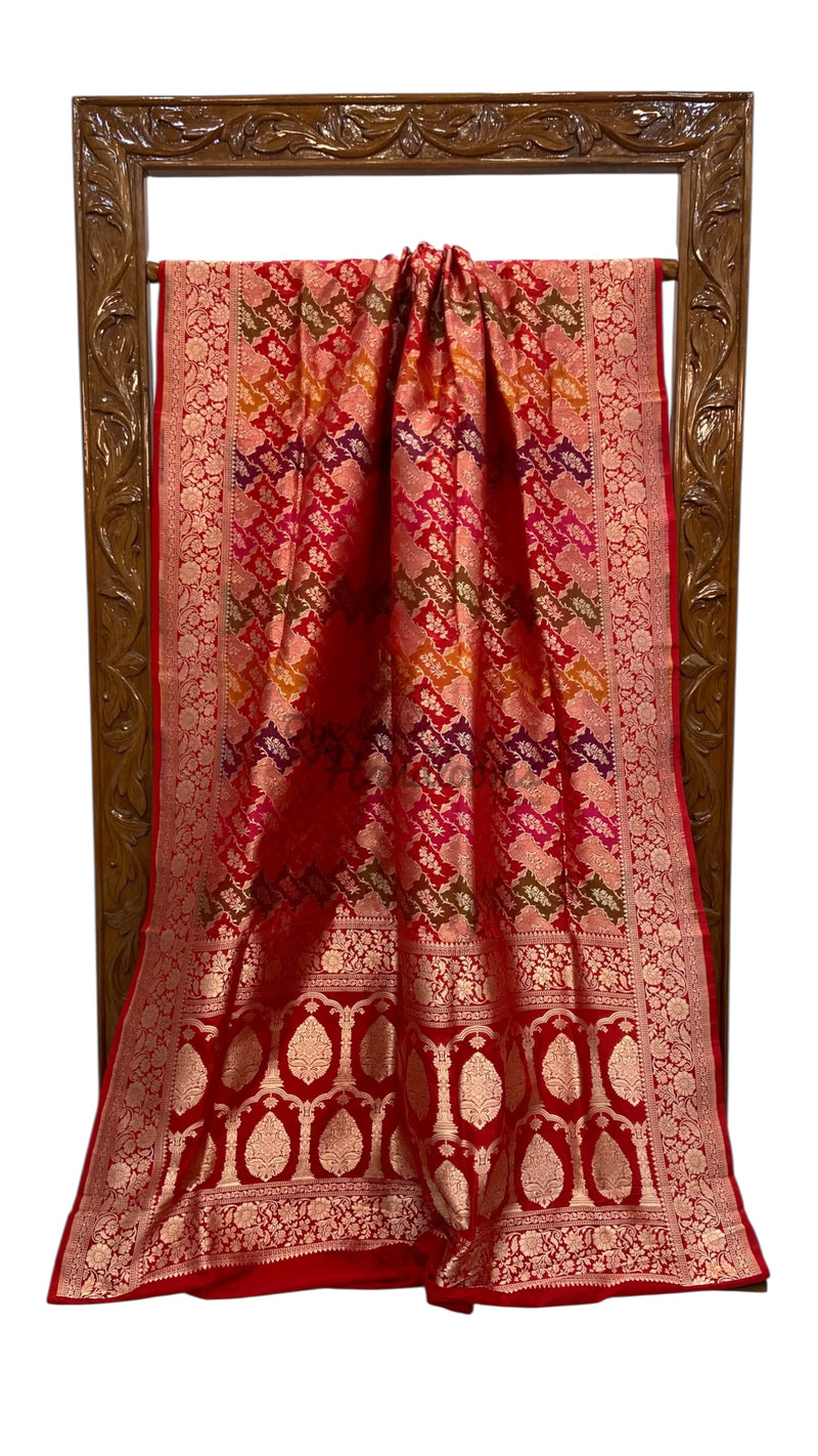 Pure Katan Silk Banarasi Handloom Saree - All over Jaal Work With Rangkart - The Handlooms