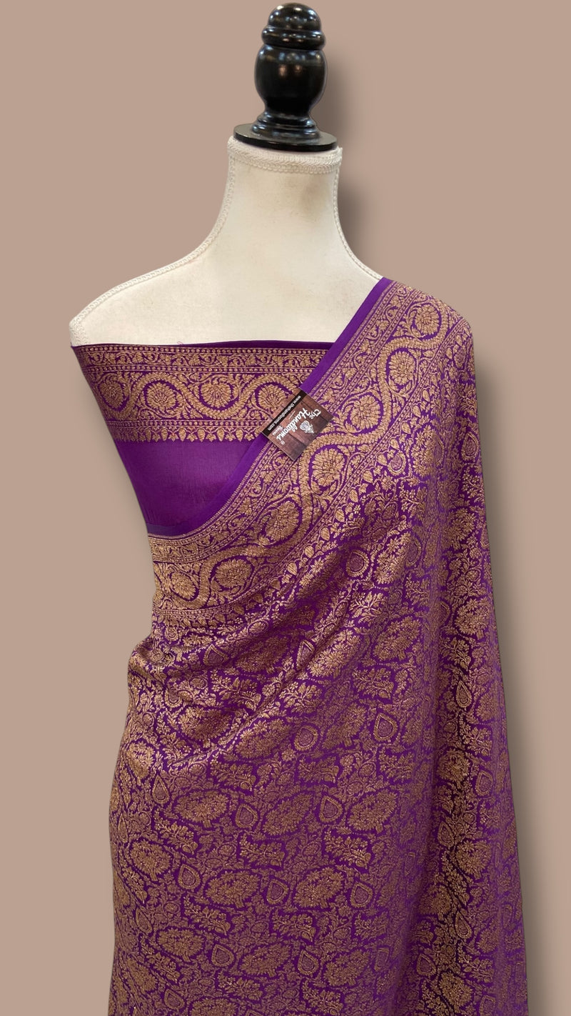 Pure Khaddi Crepe Georgette Banarasi Handloom Saree-Brocade - The Handlooms