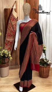 Black Pure Khaddi Georgette Handloom Banarasi Saree - The Handlooms