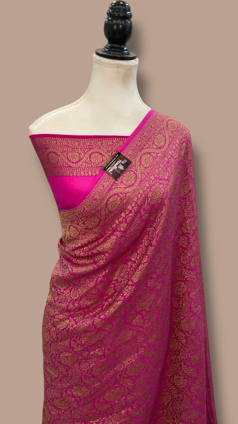 Pure Khaddi Crepe Georgette Banarasi Handloom Saree-Brocade - The Handlooms