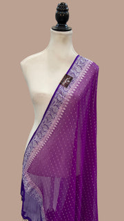 Pure Georgette Dupatta - Magenta With Royal Blue silver zari - The Handlooms