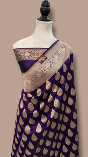 Royal Purple Pure Katan Silk Banarasi Handloom Saree - All over jaal work - The Handlooms
