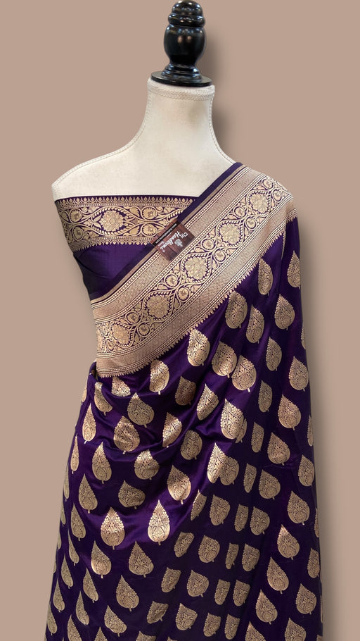 Royal Purple Pure Katan Silk Banarasi Handloom Saree - All over jaal work - The Handlooms