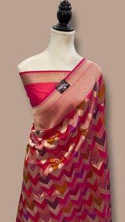 Multicolor Pure Katan Silk Banarasi Handloom Saree - All over Jaal Work With Rangkart - The Handlooms