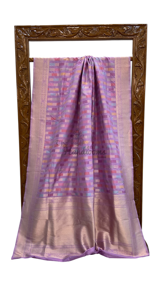 Multicolor Pure Katan Silk Banarasi Handloom Saree - All over Jaal Work With Rangkart - The Handlooms