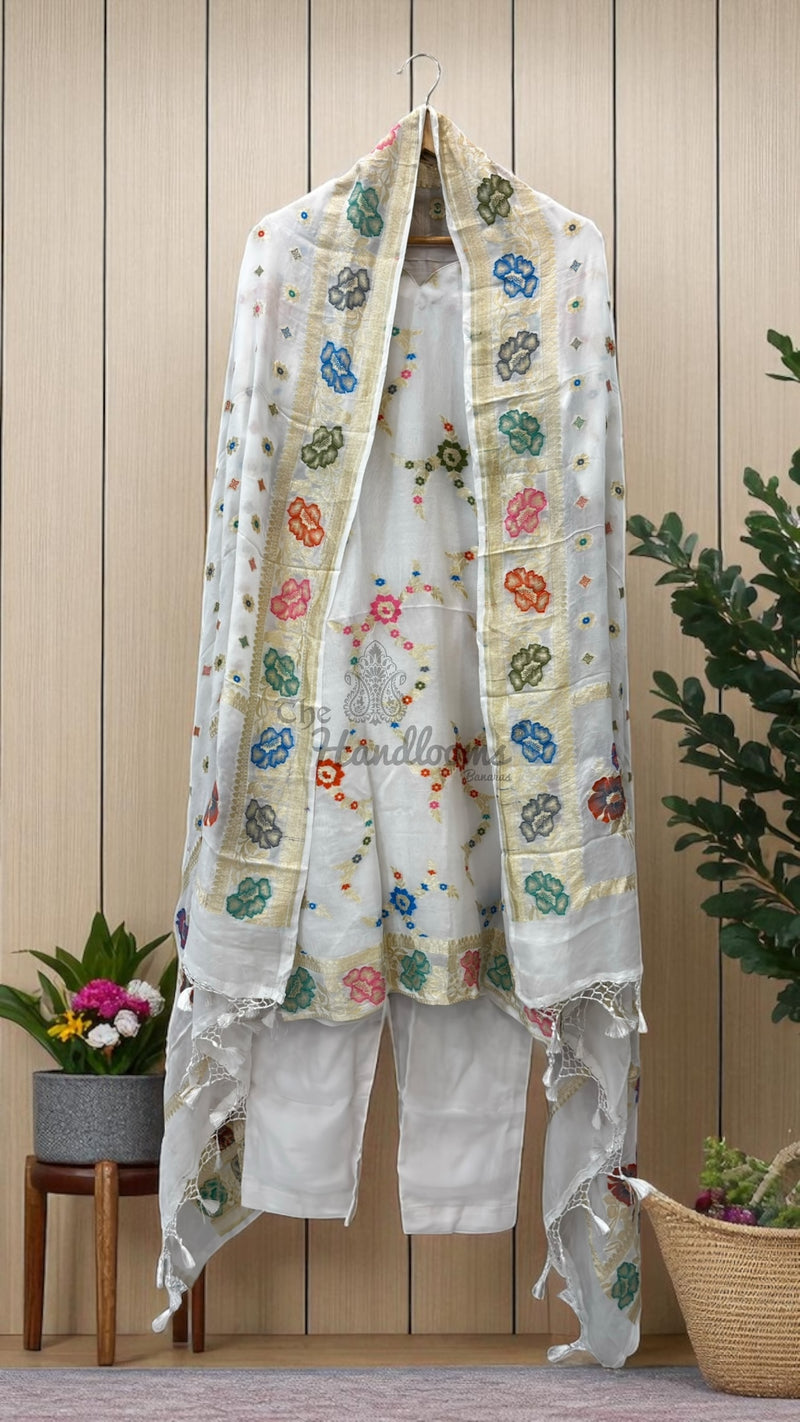 Khaddi Georgette Banarasi Dress material with Meenakari - The Handlooms