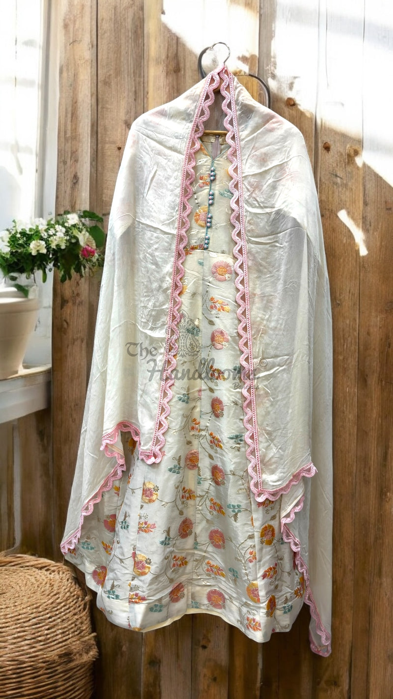 Pure Tissue Silk Handwork Gown with Dupatta – Elegant Festive Wear for Women - The Handlooms