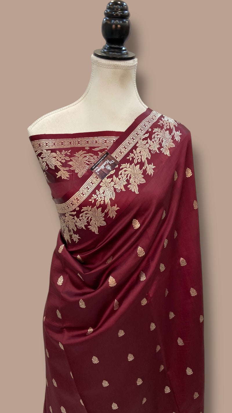 Pure Mango Silk Banarasi Handloom Saree All Over Kadua Motifs - The Handlooms