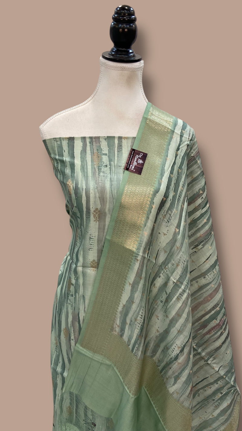 Pure Chiniya Silk Handloom Banarasi Dress Material with Elegant Digital Print - The Handlooms