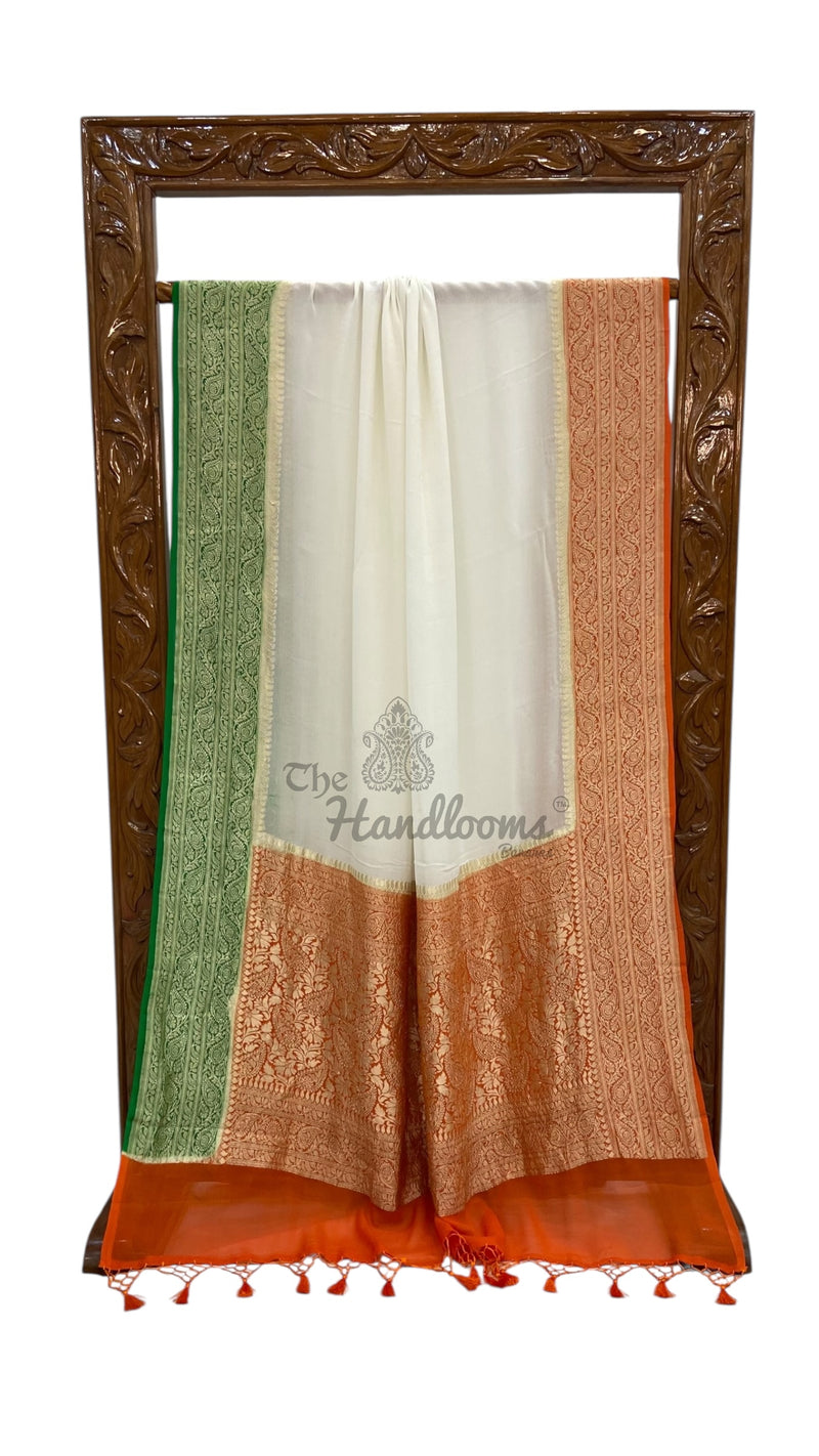 Tricolor Tradition – Handloomed in the Heart of India” Pure Khaddi Georgette Handloom Banarasi Saree - The Handlooms