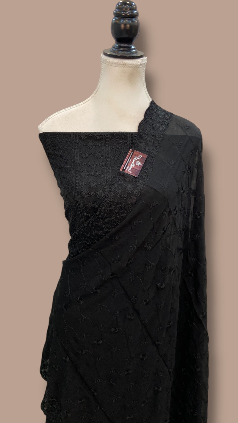 Pure Georgette Banarasi Chikankari Dress Material - The Handlooms