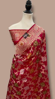 Pure Katan Silk Banarasi Handloom Saree - All Over Jaal Work - With Meenakari - The Handlooms