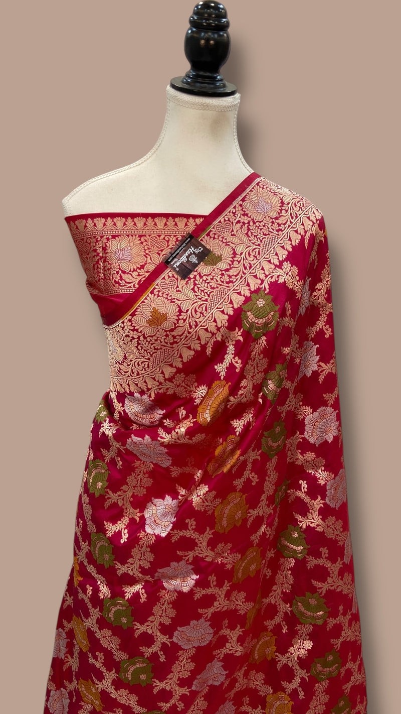 Pure Katan Silk Banarasi Handloom Saree - All Over Jaal Work - With Meenakari - The Handlooms