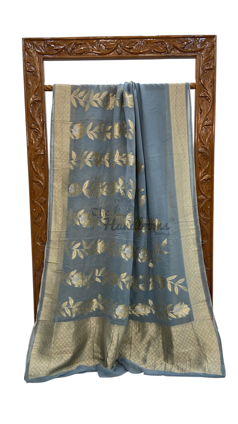 Grey Georgette Banarasi Saree - The Handlooms