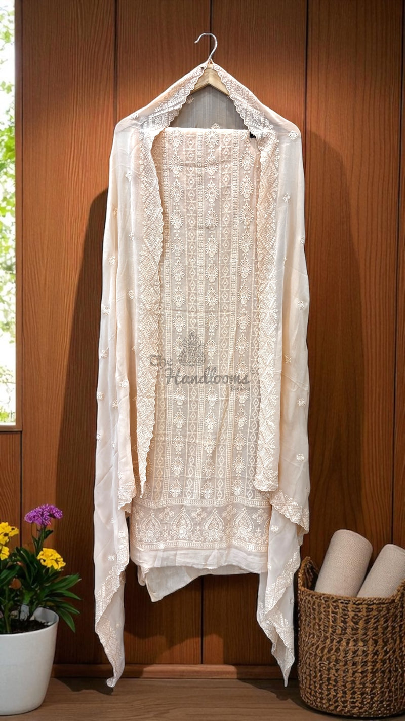 Pure Georgette Banarasi Chikan kari Dress Material - The Handlooms