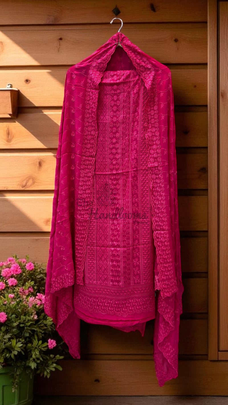 Pure Georgette Banarasi Chikan kari Dress Material - The Handlooms