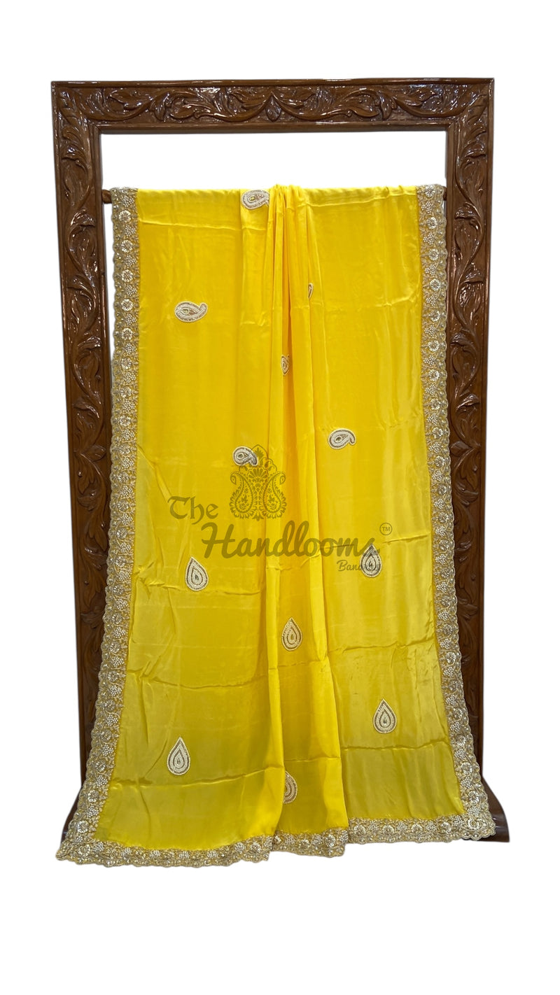 Pure Silk Handloom Banarasi Saree with Handwork Lace - The Handlooms