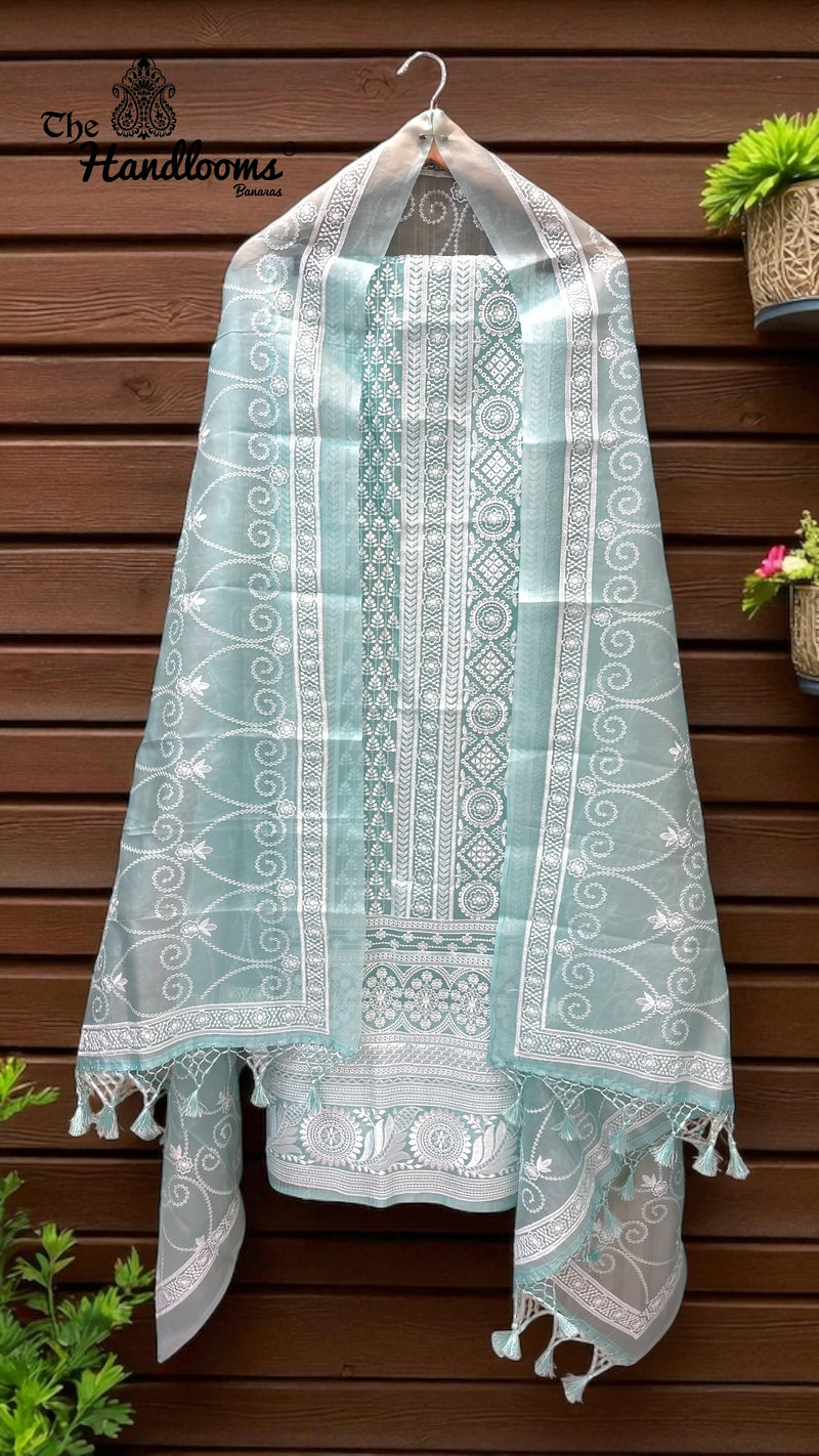 Pure Organza Chikankari Handloom Banarasi Dress - The Handlooms