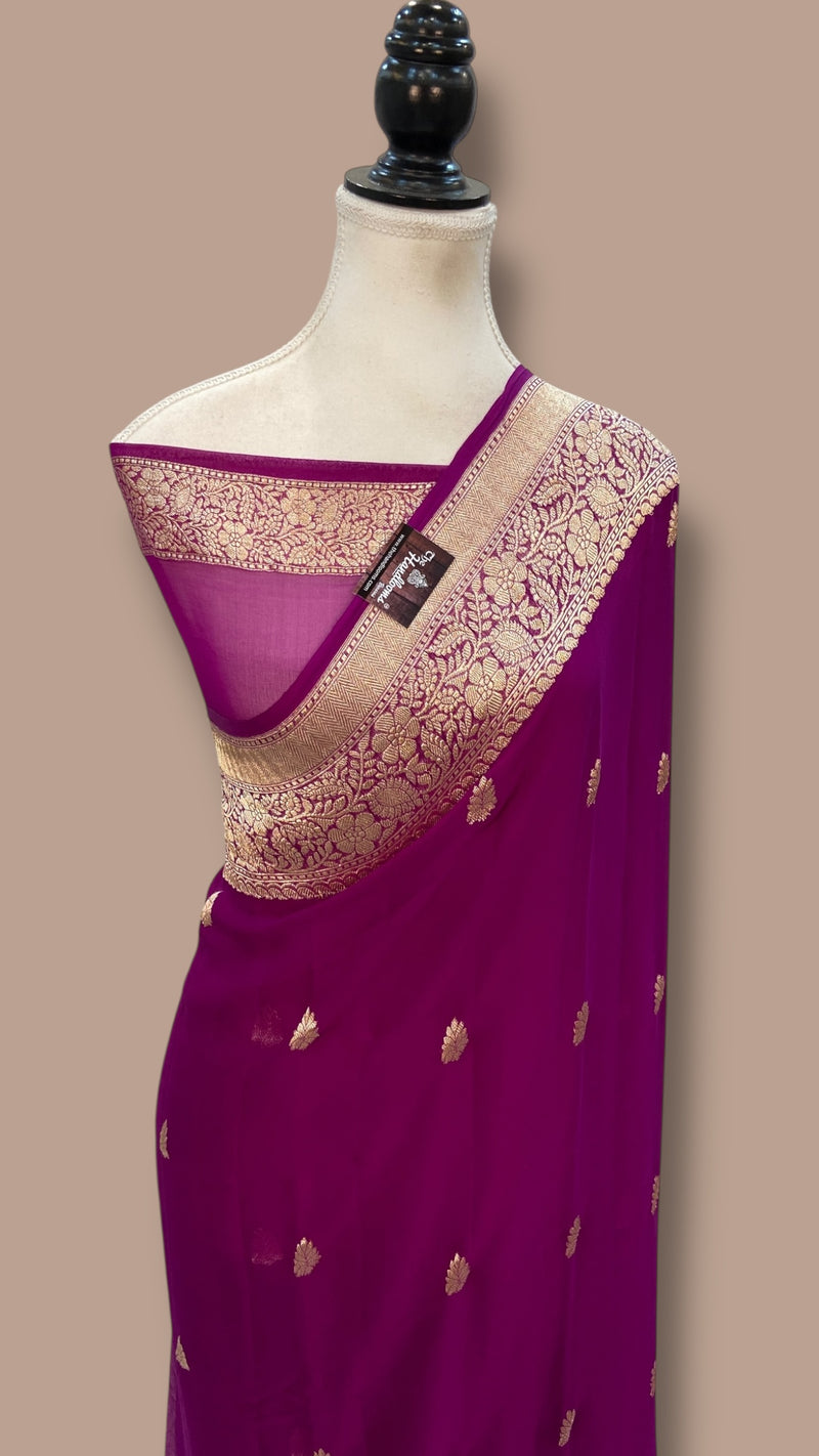 Pure Georgette Banarasi Saree - Gold zari - The Handlooms