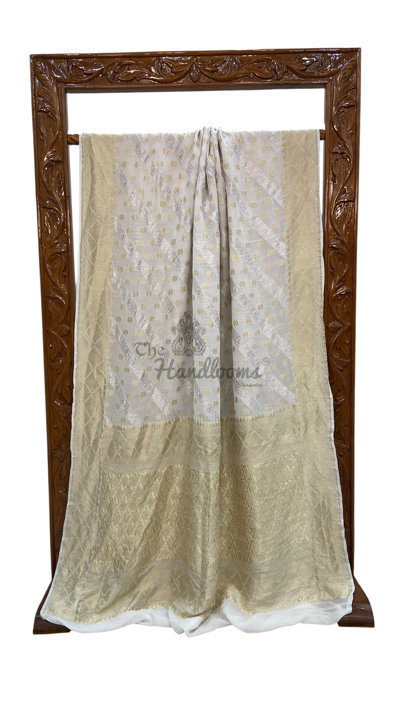 Khaddi Georgette Handloom Banarasi Saree - All Over Sona Roopa Jaal Work - The Handlooms