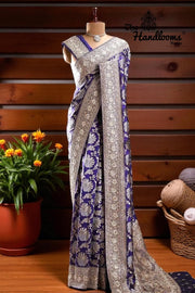 Pure Katan Silk Banarasi Handloom Saree with Zardozi Gota Patti Handwork - The Handlooms