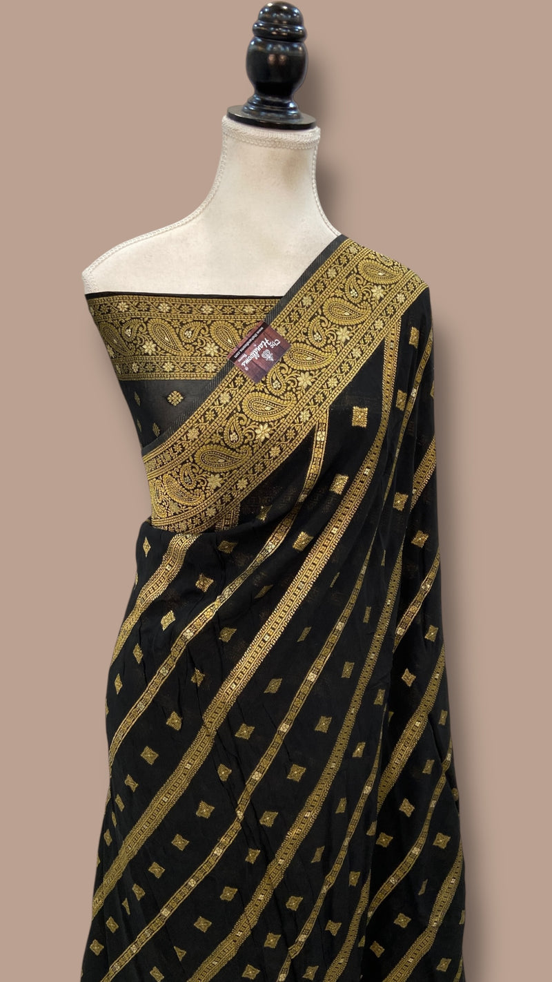 Black Georgette Banarasi Saree - The Handlooms