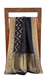 Pure Katan Silk Banarasi Handloom Saree - All over sona roopa Kadua stripe - The Handlooms