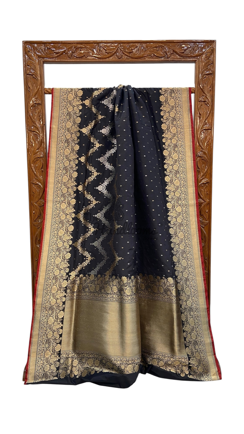 Pure Katan Silk Banarasi Handloom Saree - All over sona roopa Kadua stripe - The Handlooms