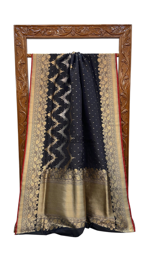 Pure Katan Silk Banarasi Handloom Saree - All over sona roopa Kadua stripe - The Handlooms
