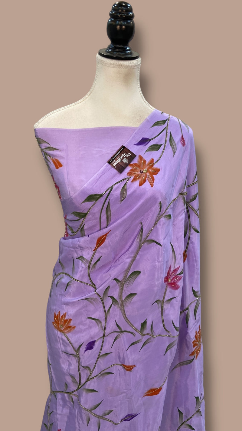 Pure Silk Handloom Banarasi Saree - Handwork Handbrush - The Handlooms