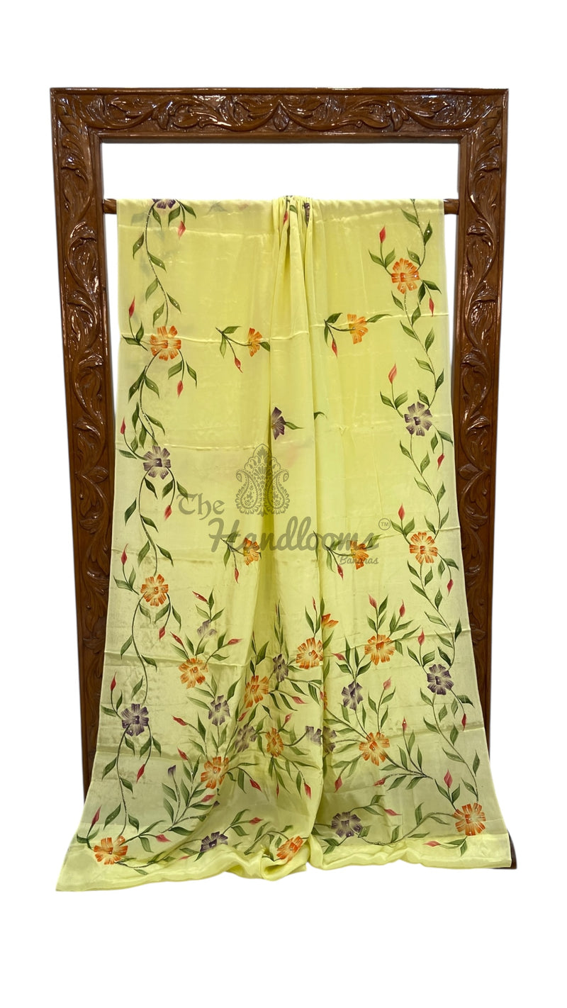 Pure Silk Handloom Banarasi Saree - Handwork Handbrush - The Handlooms