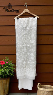 Pure Organza Banarasi Chikankari 3-Piece Suit - The Handlooms